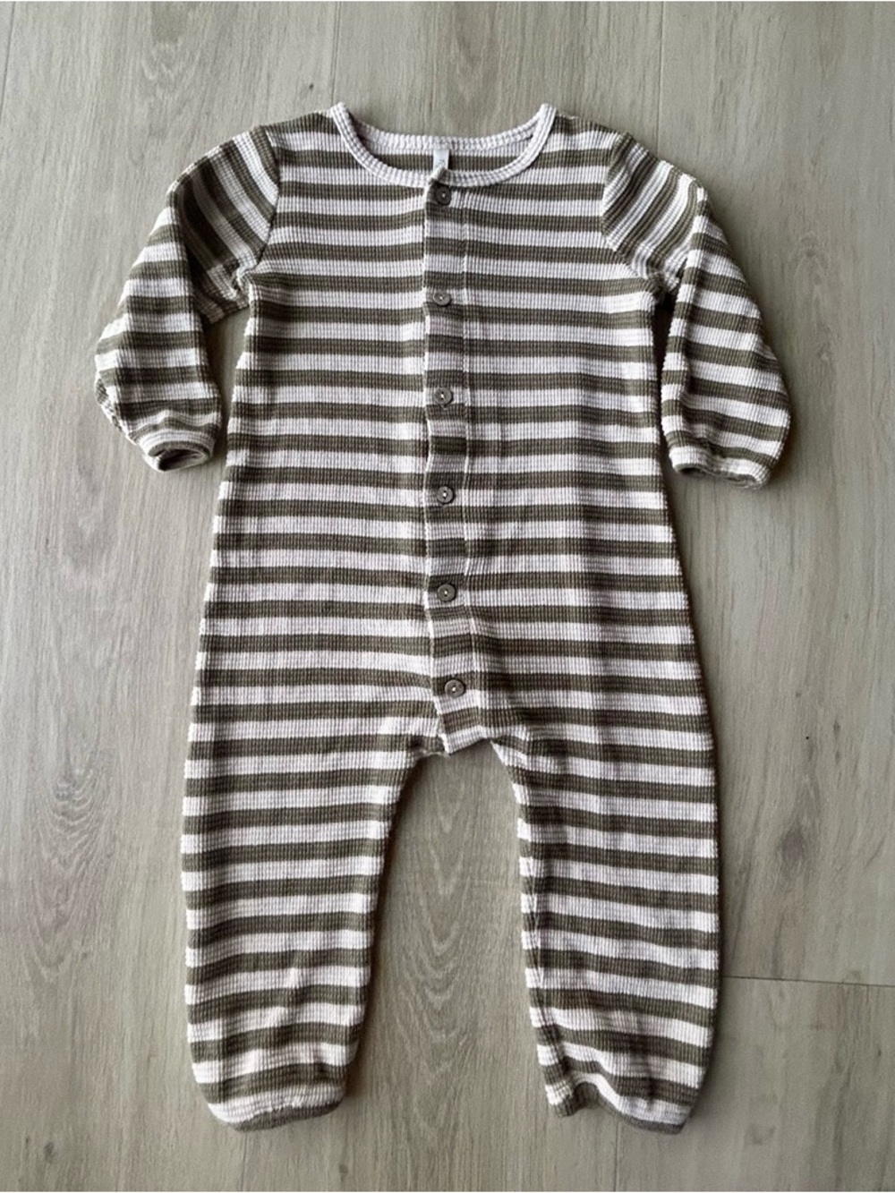 Rylee and Cru knit striped olive and beige one piece size 12-18 months